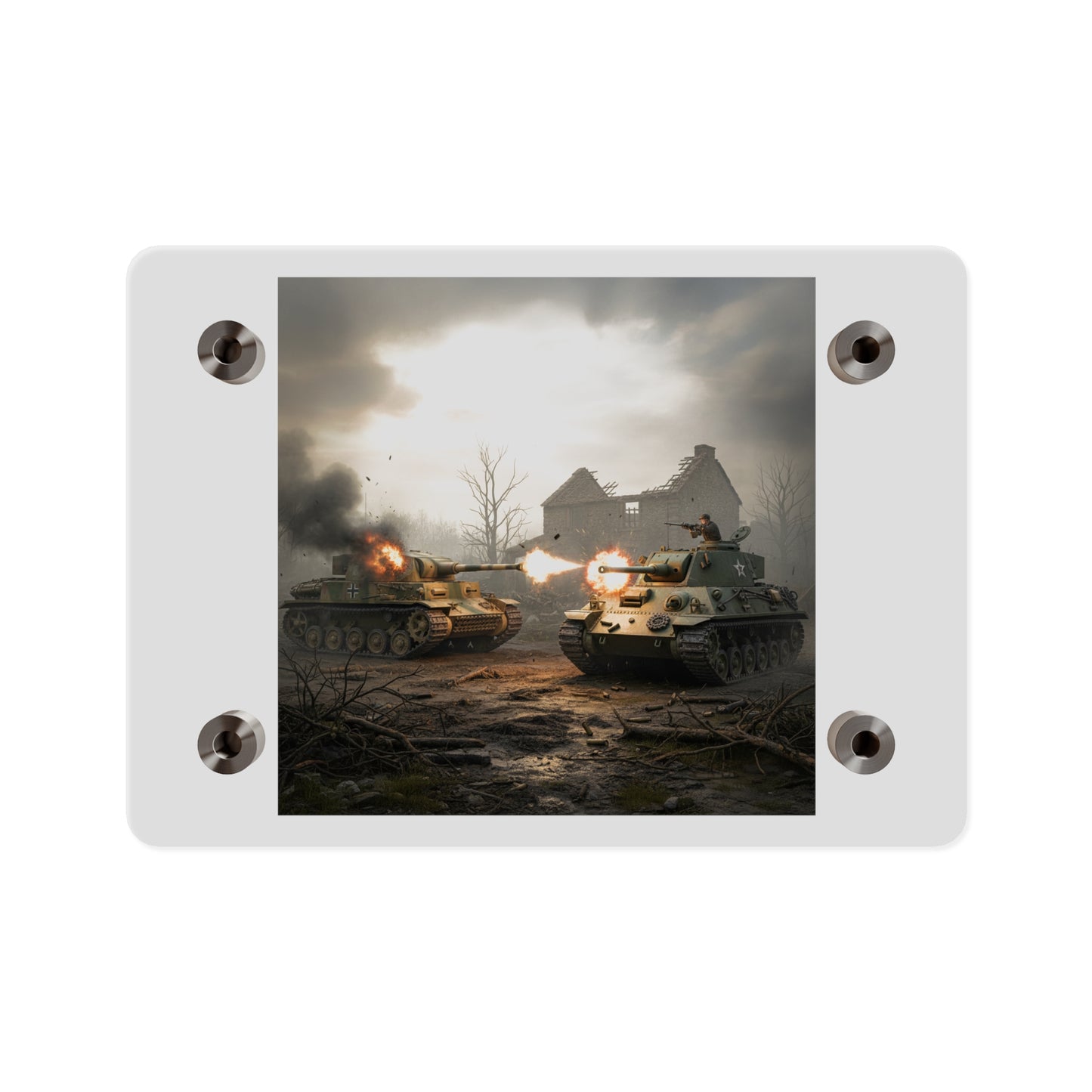 Acrylic Wall Art Panel - M10 Wolverine battles German Panzer Tank WWII