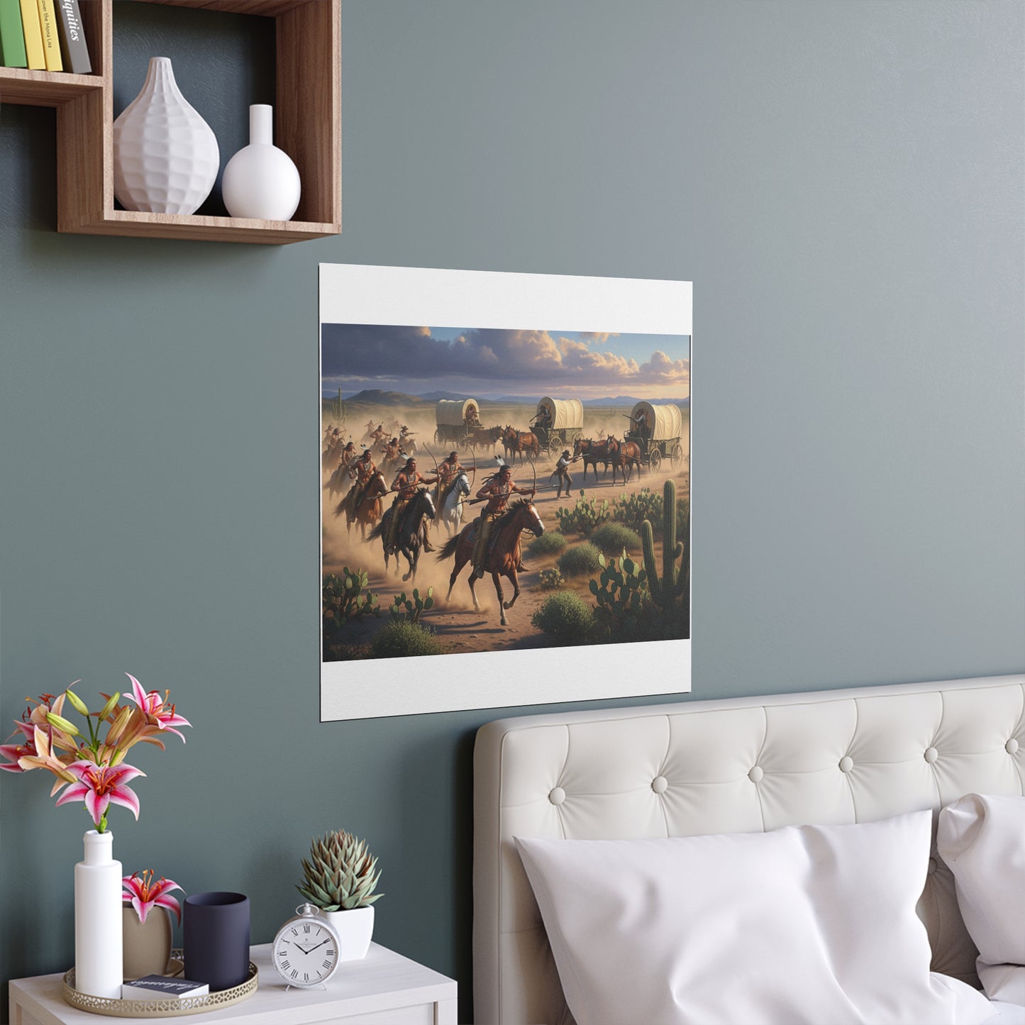 Indoor and Outdoor Silk Posters - Apache Indians attacking a wagon train