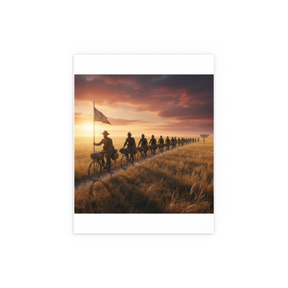 Indoor and Outdoor Silk Posters - E Company 25th Infantry Buffalo Soldiers Bicycle Corps with Guidon on the Prairie at Sunset