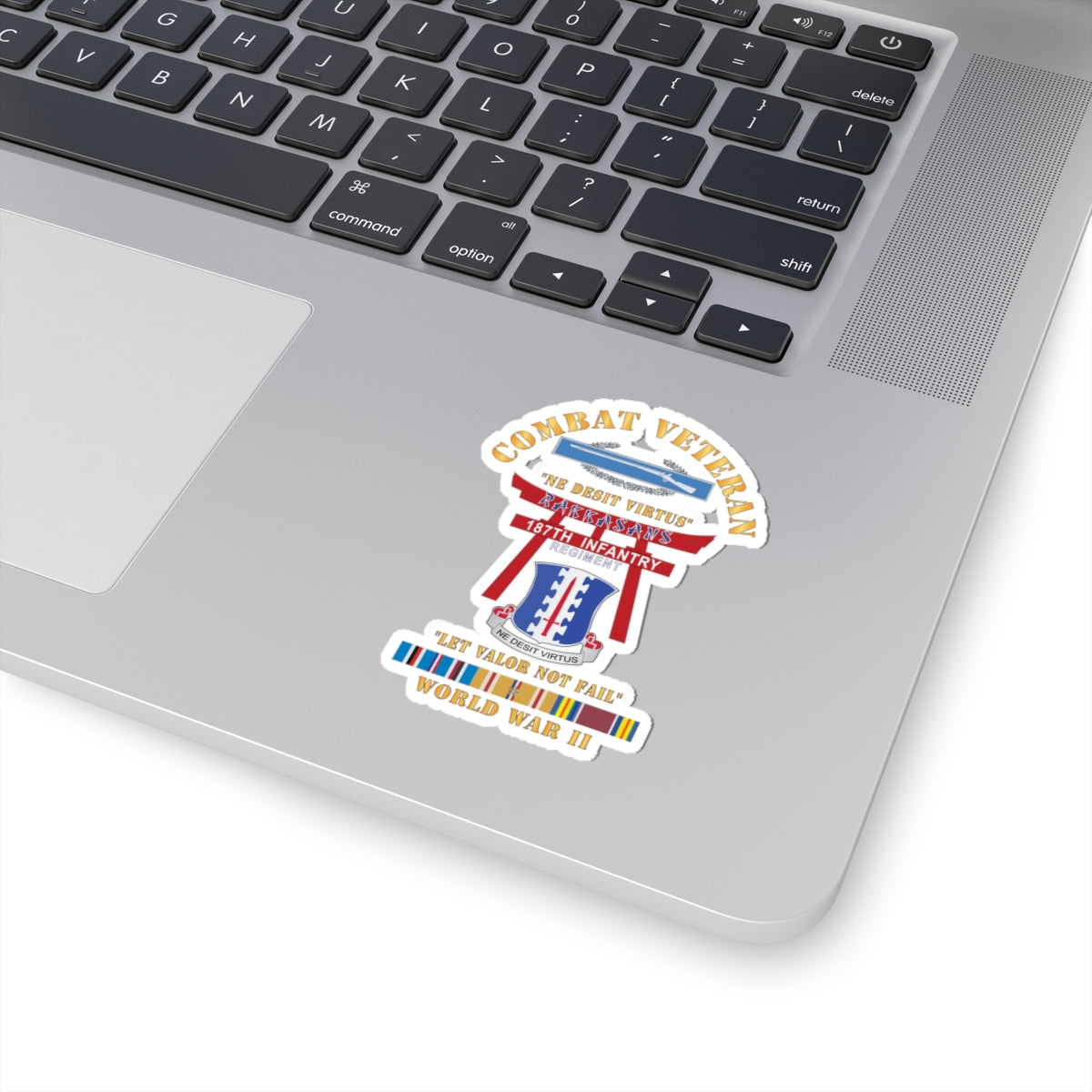 Kiss-Cut Stickers - Army - Combat Veteran - 187th Infantry Regiment - Torii, Rakkasans, Let Valor Not Fail, English, Latin w CIB w WWII PAC SVC