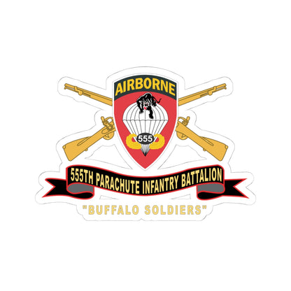 Kiss-Cut Stickers - Army - 555th Parachute Infantry Battalion - SSI - Black - Red Buffalo Soldiers w Br - Rib