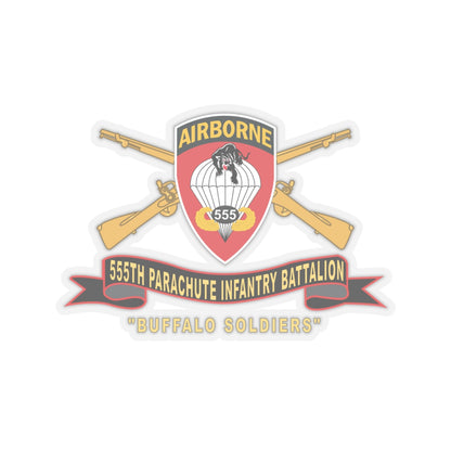 Kiss-Cut Stickers - Army - 555th Parachute Infantry Battalion - SSI - Black - Red Buffalo Soldiers w Br - Rib