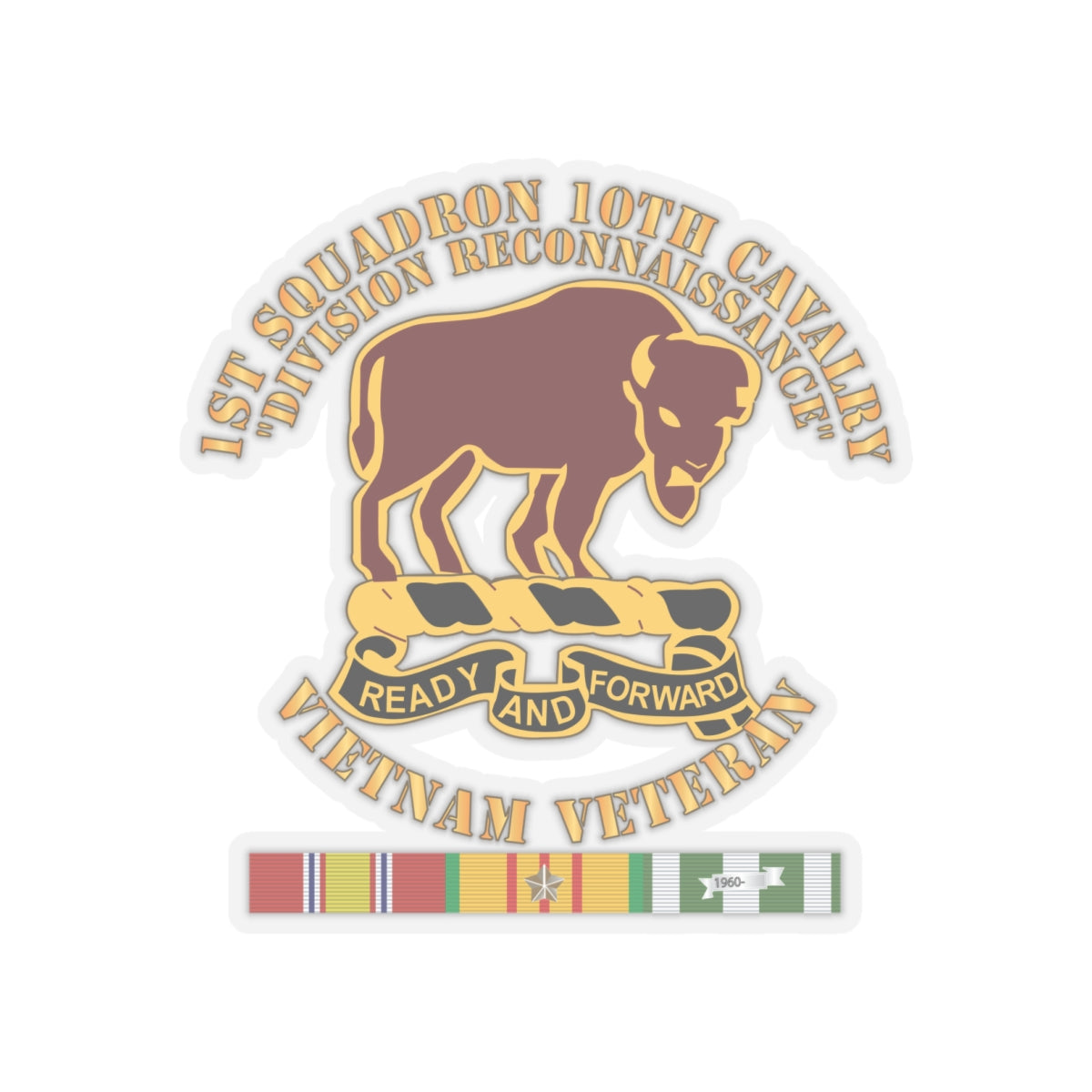 Kiss-Cut Stickers - Army - 1st Squadron, 10th Cavalry w SVC Ribbon X 300