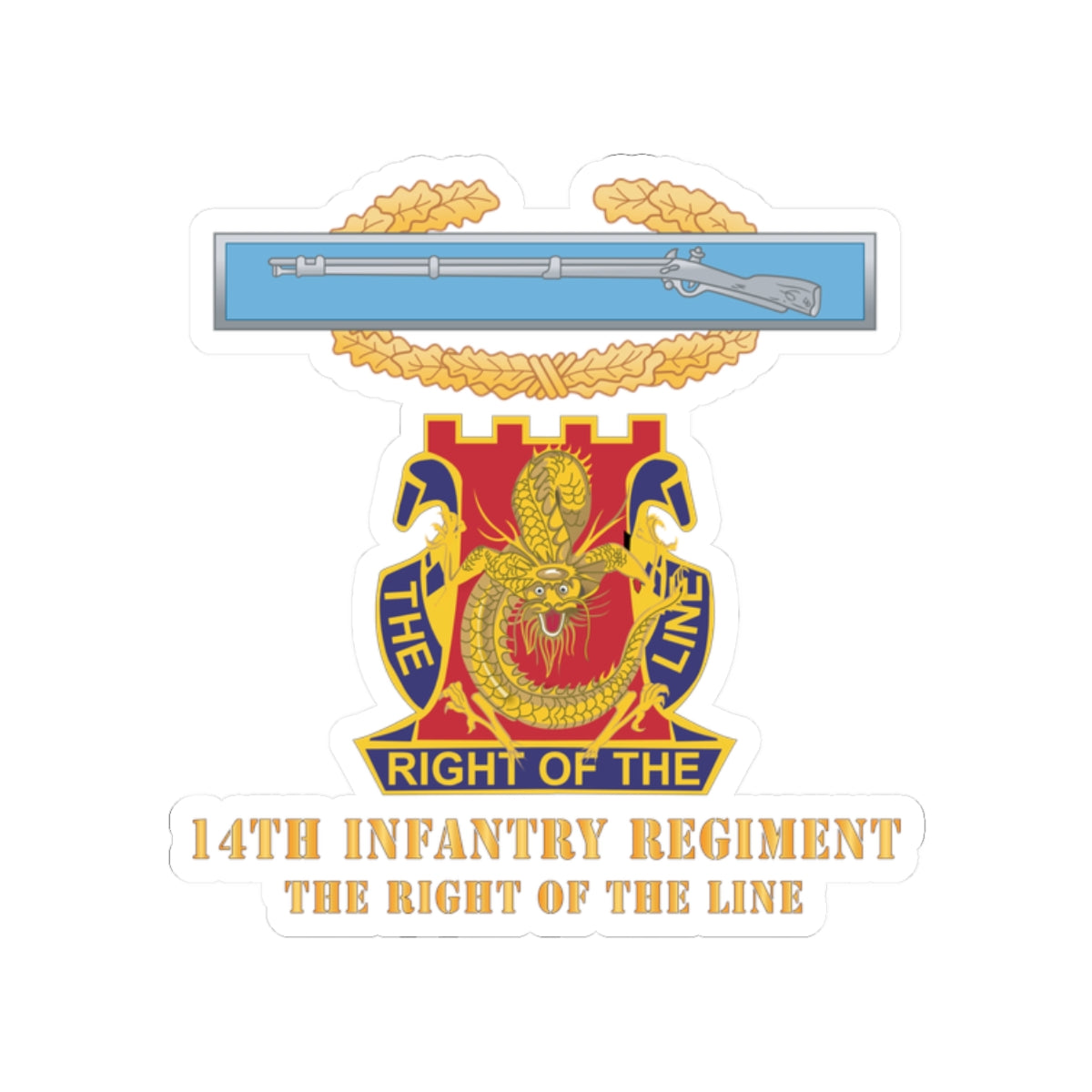 Kiss-Cut Stickers - Army - Master CIB - 14th Infantry Regiment - DUI w Txt X 300
