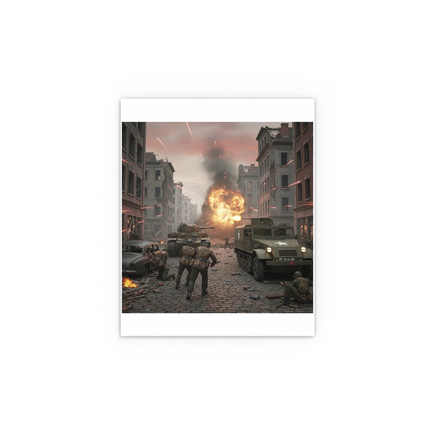 Indoor and Outdoor Silk Posters - M3A1 - 9th Armor Division Attack - WWII