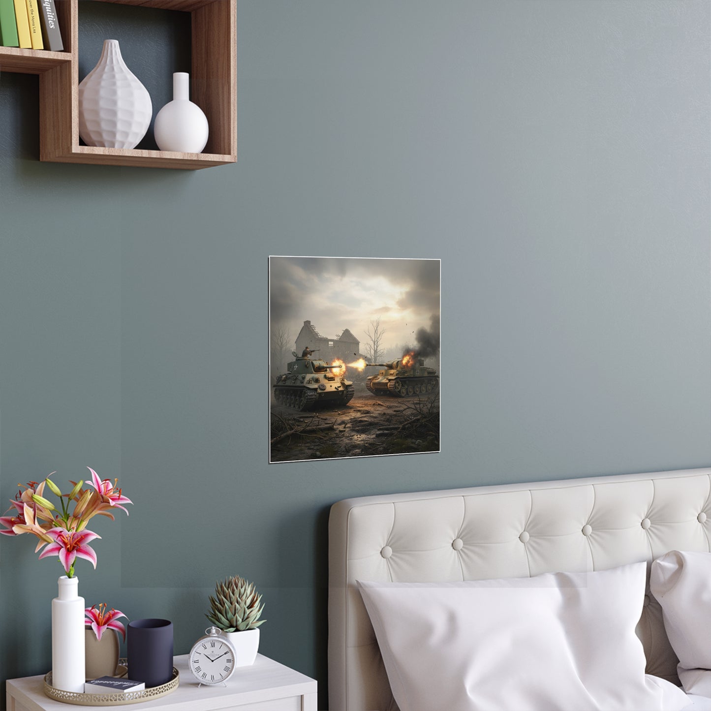 Indoor and Outdoor Silk Posters - M10 Wolverine battles German Panzer Tank WWII
