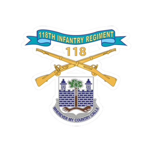 Kiss-Cut Stickers - Army - Army - Army - 118th Infantry Regiment w Ribbon - Br - DUI X 300