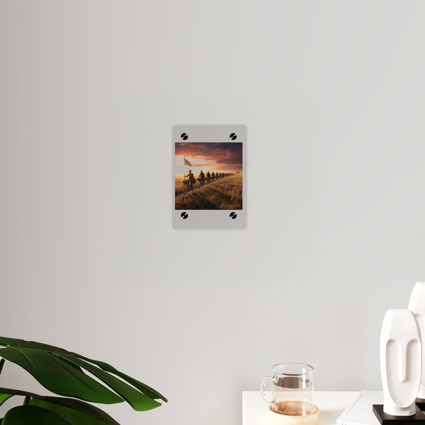 Acrylic Wall Art Panel - E Company 25th Infantry Buffalo Soldiers Bicycle Corps with Guidon on the Prairie at Sunset