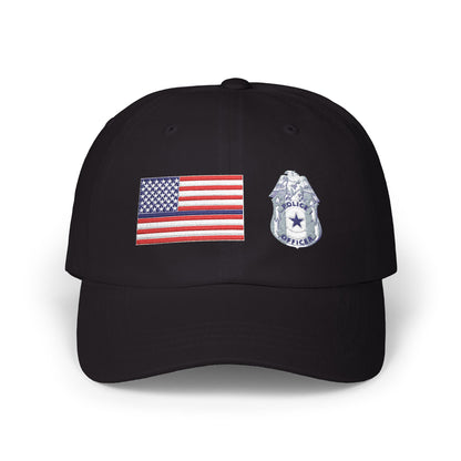 Hat - Classic Dad Cap American Flag with Police Blue Stripe and Badge