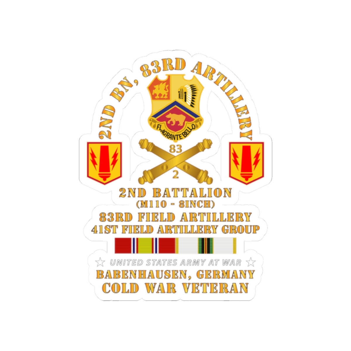 Kiss-Cut Stickers - Army - 2nd Bn 83rd Artillery - 41st FA Gp - Babenhausen Germany w COLD SVC