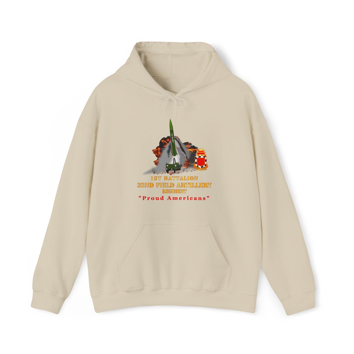 Unisex Heavy Blend™ Hooded Sweatshirt - Army -  1st Bn, 32nd FAR, Proud Americans - MGM 52 - Lance  - Short X 300