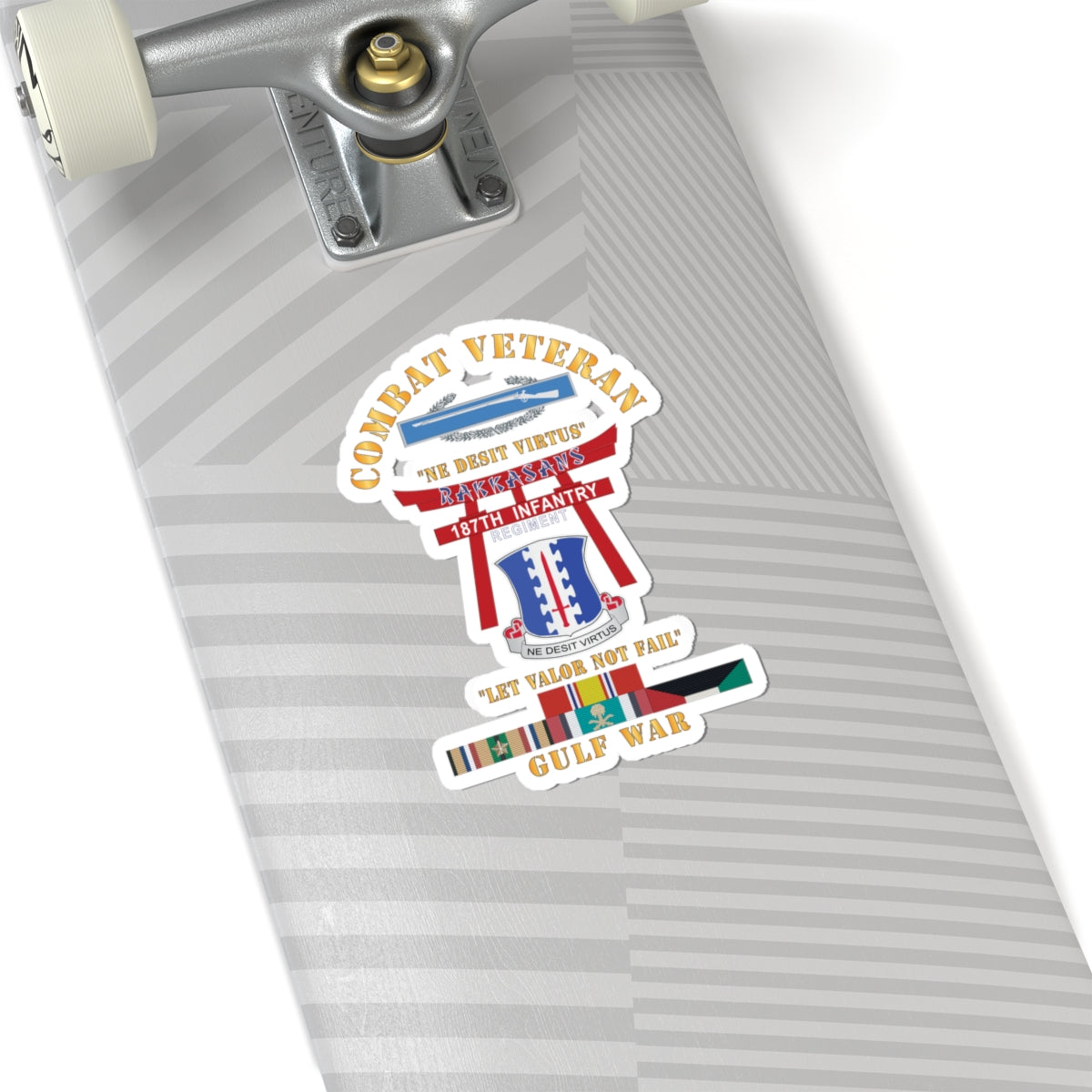 Kiss-Cut Stickers - Army - Combat Veteran - 187th Infantry Regiment - Torii, Rakkasans, Let Valor Not Fail, English, Latin w CIB w GULF SVC