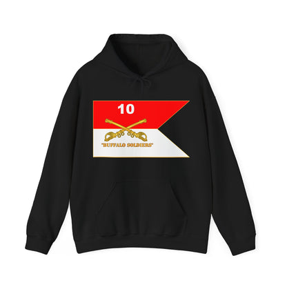 Unisex Heavy Blend™ Hooded Sweatshirt - Army - 10th Cavalry Regiment - Guidon w  Buffalo Soldiers Txt