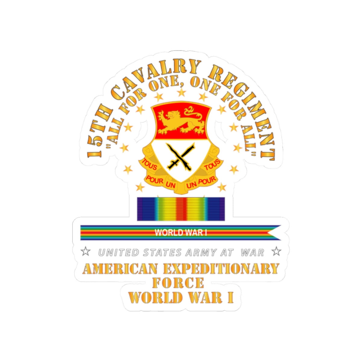 Kiss-Cut Stickers - Army - 15th Cavalry Regiment - All for One - AEF  w SVC WWI