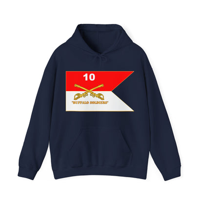 Unisex Heavy Blend™ Hooded Sweatshirt - Army - 10th Cavalry Regiment - Guidon w  Buffalo Soldiers Txt