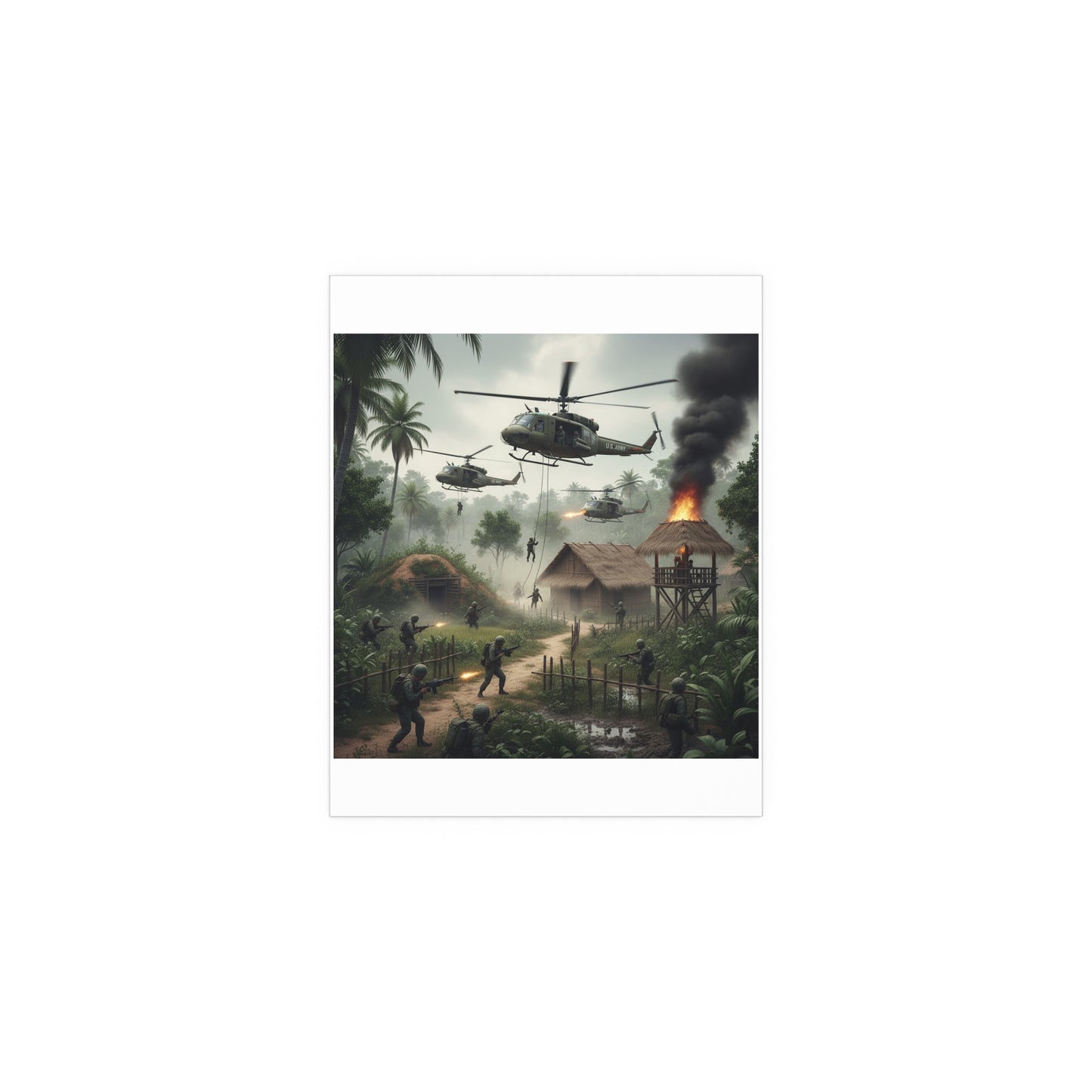 Indoor and Outdoor Silk Posters - Vietnam Village Helicopter Assault