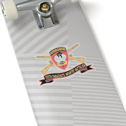 Kiss-Cut Stickers - Army - 555th Parachute Infantry Battalion - SSI - Black - Red w Br - Ribbon