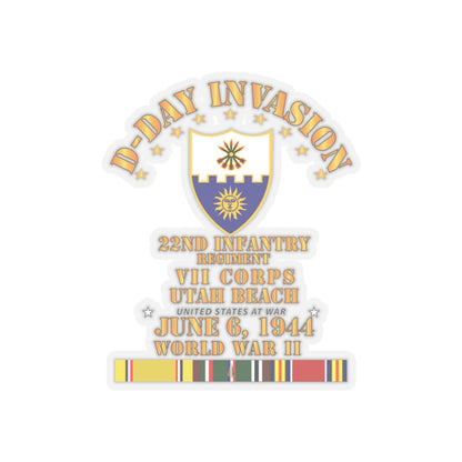 Kiss-Cut Stickers - Army - 22nd Infantry Regt - VII Corps - D Day w SVC