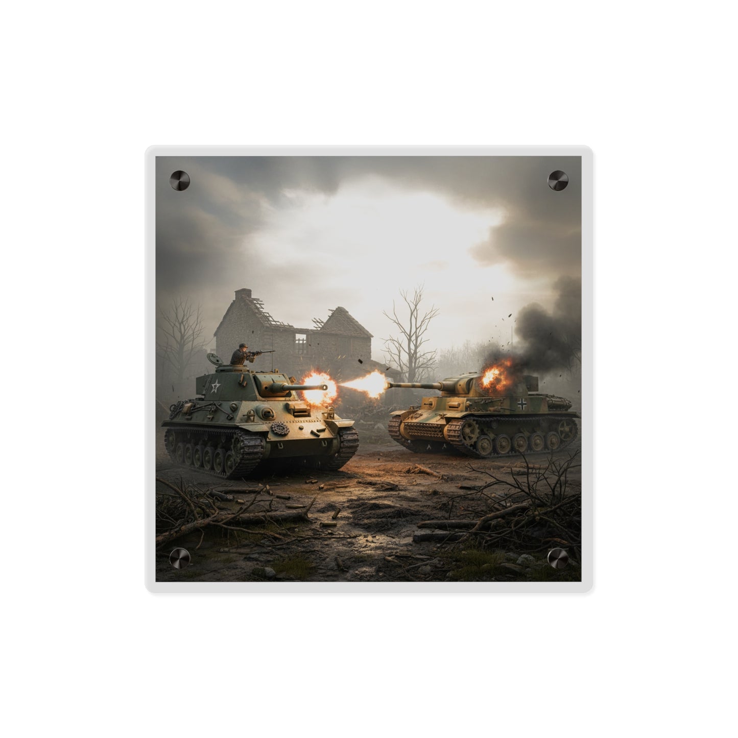 Acrylic Wall Art Panel - M10 Wolverine battles German Panzer Tank WWII