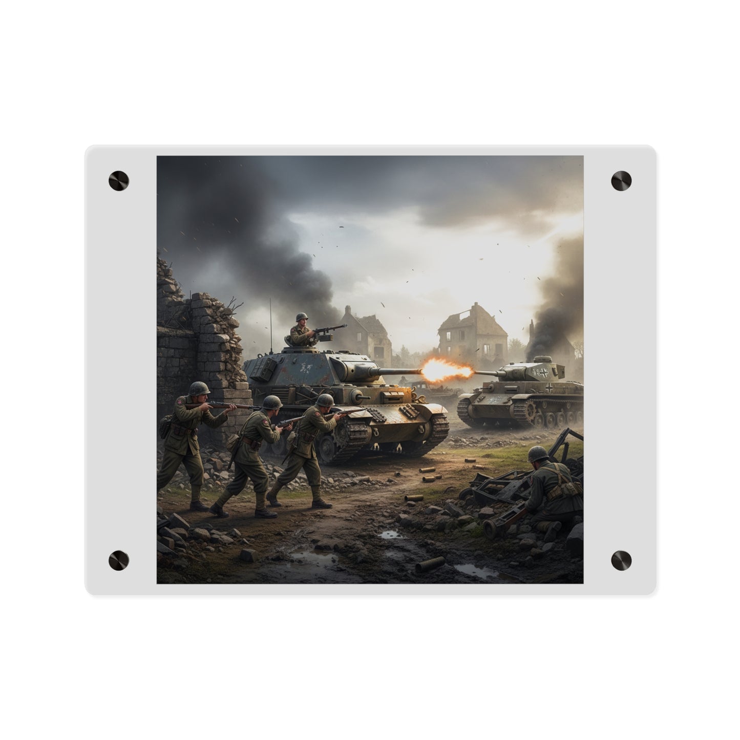 Acrylic Wall Art Panel - Tank Destroyer - M10 Wolverine vs German Panzer Tank