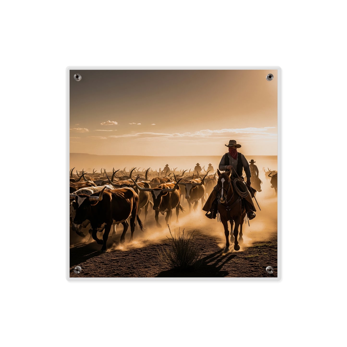 Acrylic Wall Art Panel - Dirty, dusty cattle drive in the Old West