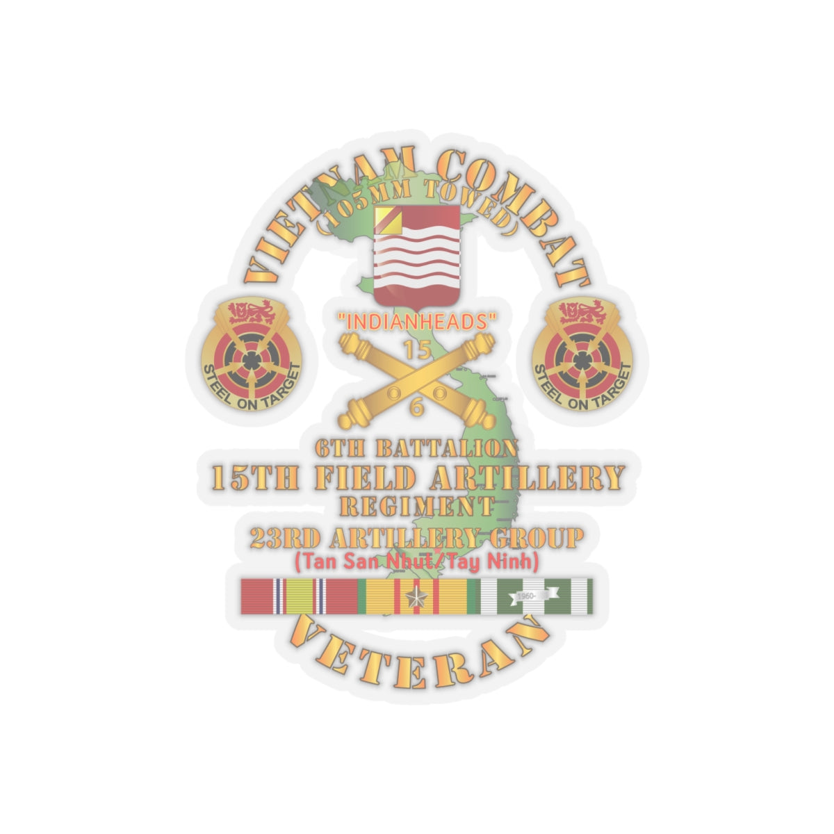 Kiss-Cut Stickers - Army - Vietnam Combat Vet - 6th Bn 15th Artillery - 23rd Artillery Group w105mm