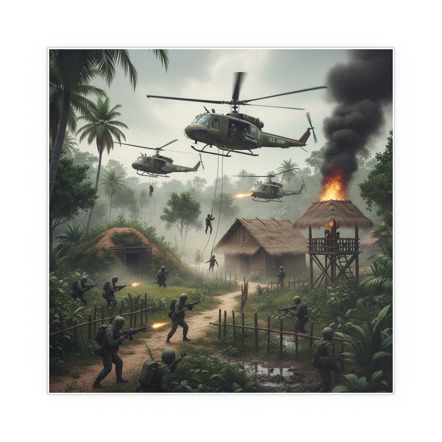 Indoor and Outdoor Silk Posters - Vietnam Village Helicopter Assault