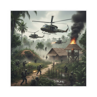 Indoor and Outdoor Silk Posters - Vietnam Village Helicopter Assault