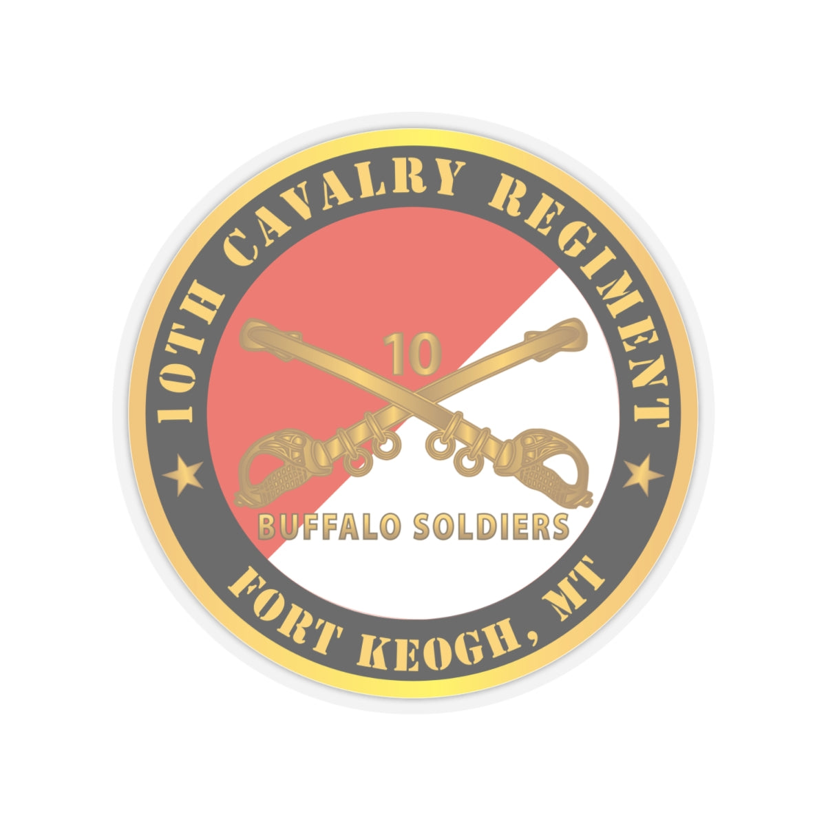 Kiss-Cut Stickers - Army - 10th Cavalry Regiment - Fort Keogh,  MT - Buffalo Soldiers w Cav Branch