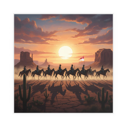 Indoor and Outdoor Silk Posters - 10th Cavalry on Patrol in the sunset w 10th Cav Guidon