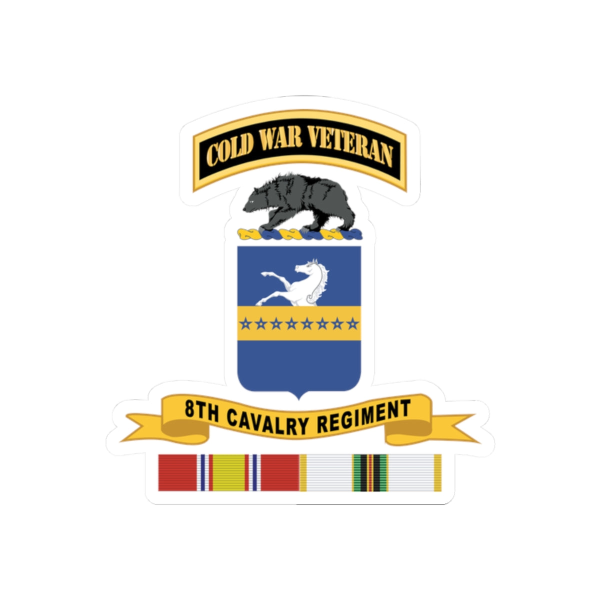 Kiss-Cut Stickers - Army - 8th Cavalry Regiment w Br - Ribbon COLD WAR Vet Tab X 300