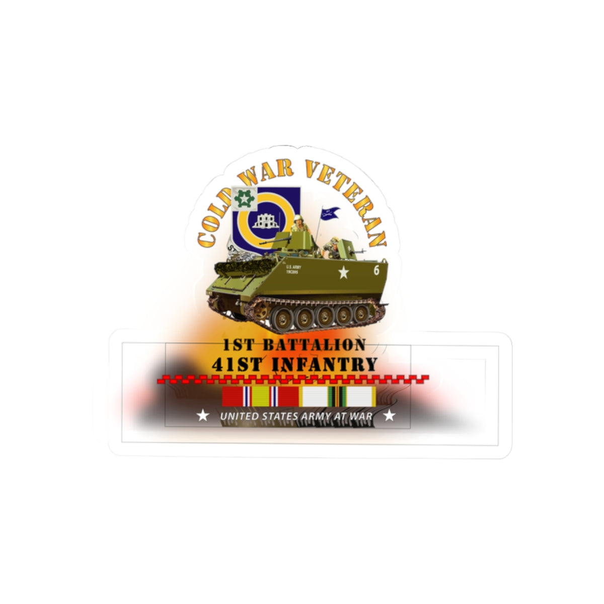 Kiss-Cut Stickers - Army - Cold War Vet - 1st Bn 41st Infantry - M113 APC  w COLD SVC