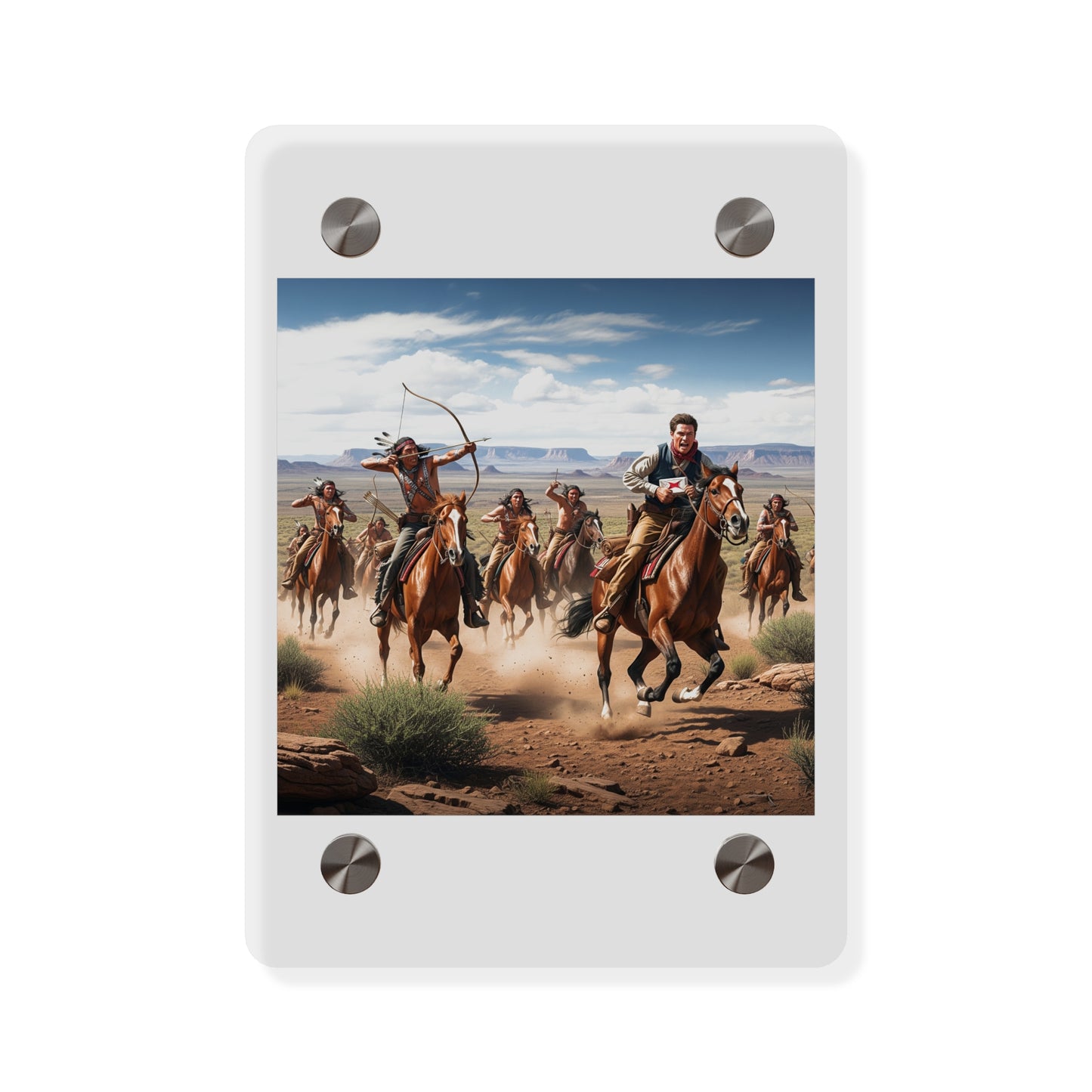 Acrylic Wall Art Panel - Apache Indians attacking a Pony Express Rider