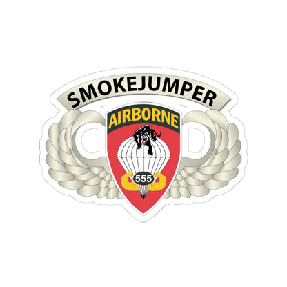 Kiss-Cut Stickers - Army - Airborne Badge - 555th Parachute Infantry Bn - SSI w SmokeJumper Tab