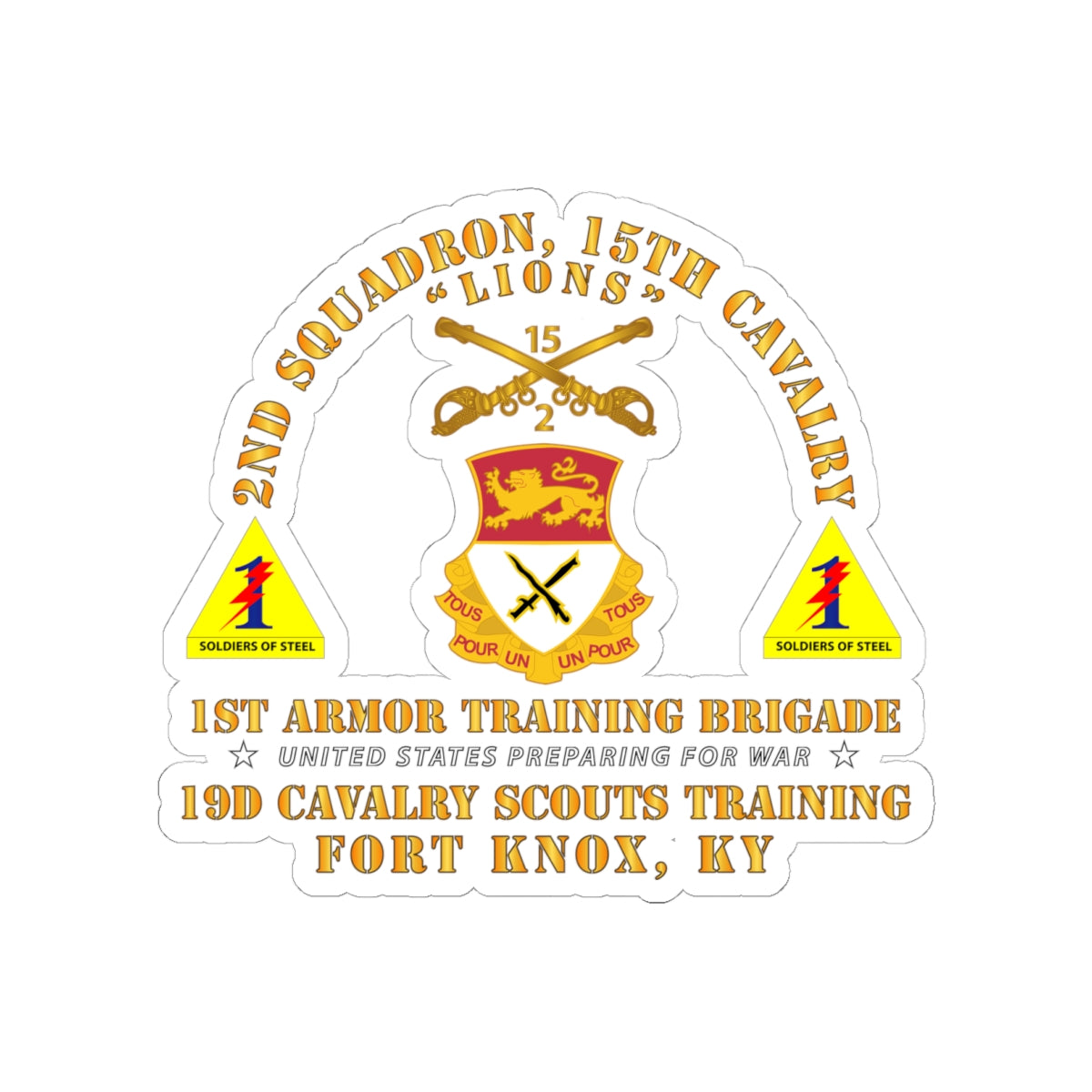 Kiss-Cut Stickers - Army -  2nd Squadron, 15th Cavalry (19D) - 1st Ar Tng Bde Ft Knox, KY