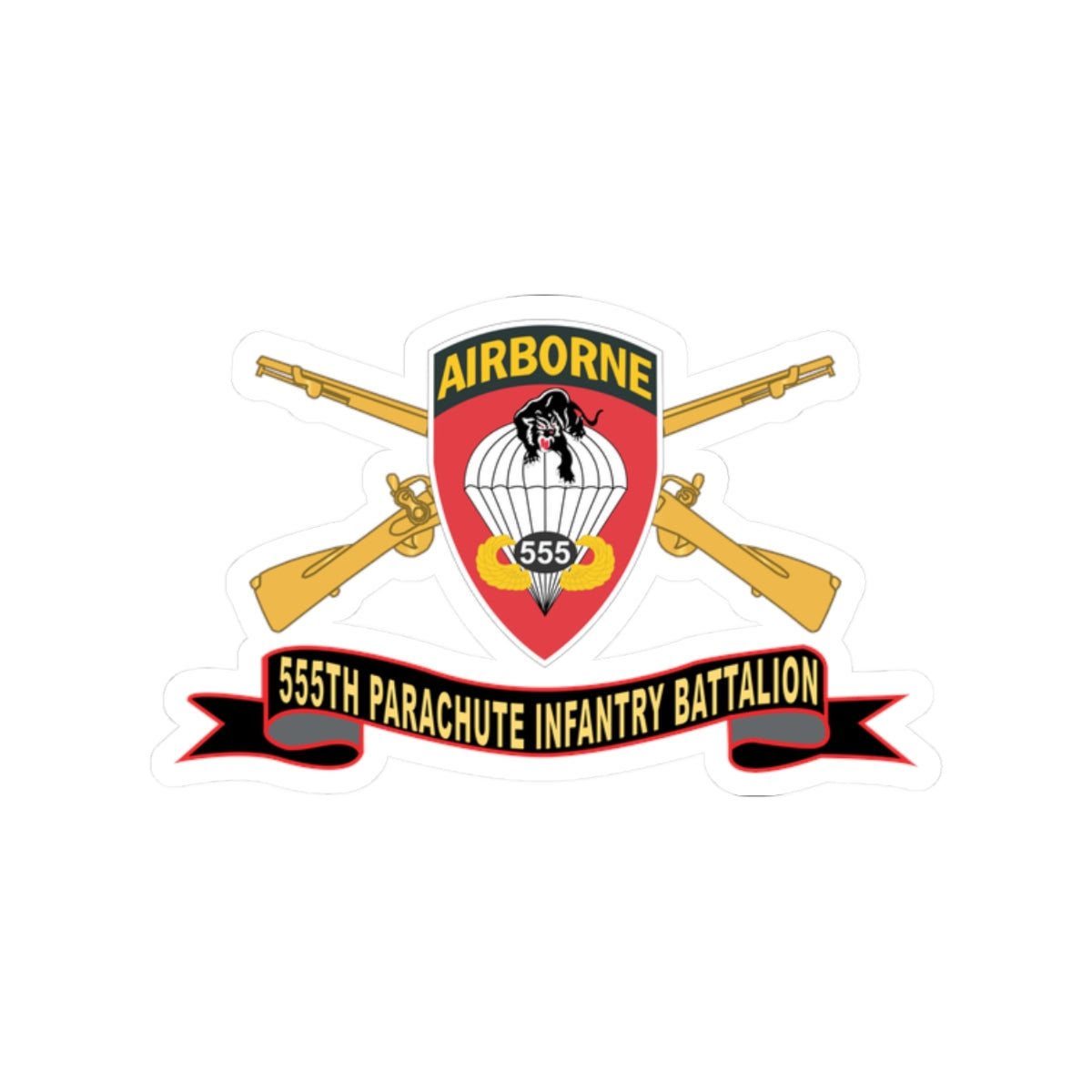 Kiss-Cut Stickers - Army - 555th Parachute Infantry Battalion - SSI - Black - Red w Br - Ribbon