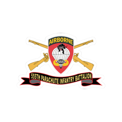 Kiss-Cut Stickers - Army - 555th Parachute Infantry Battalion - SSI - Black - Red w Br - Ribbon