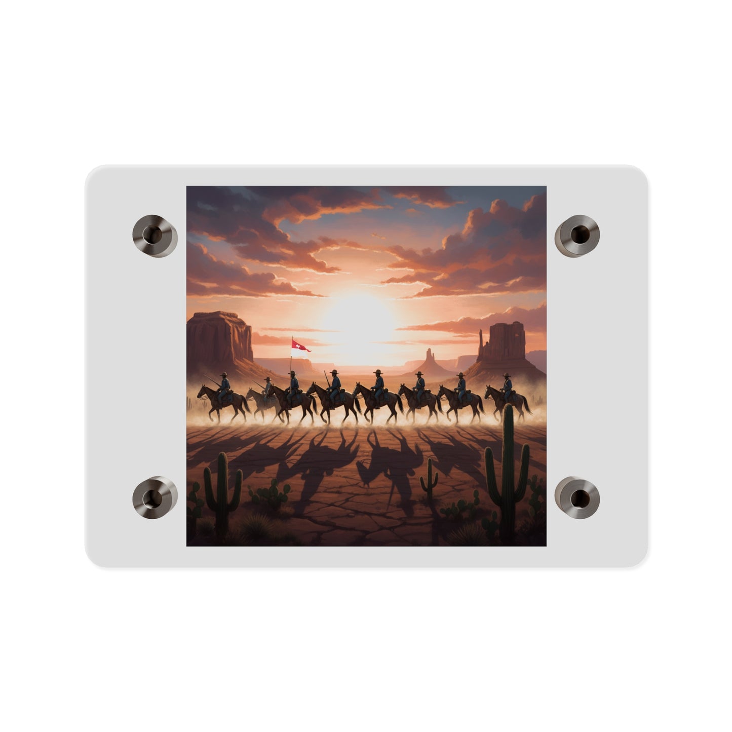 Acrylic Wall Art Panel - 10th Cavalry on Patrol in the sunset w 10th Cav Guidon