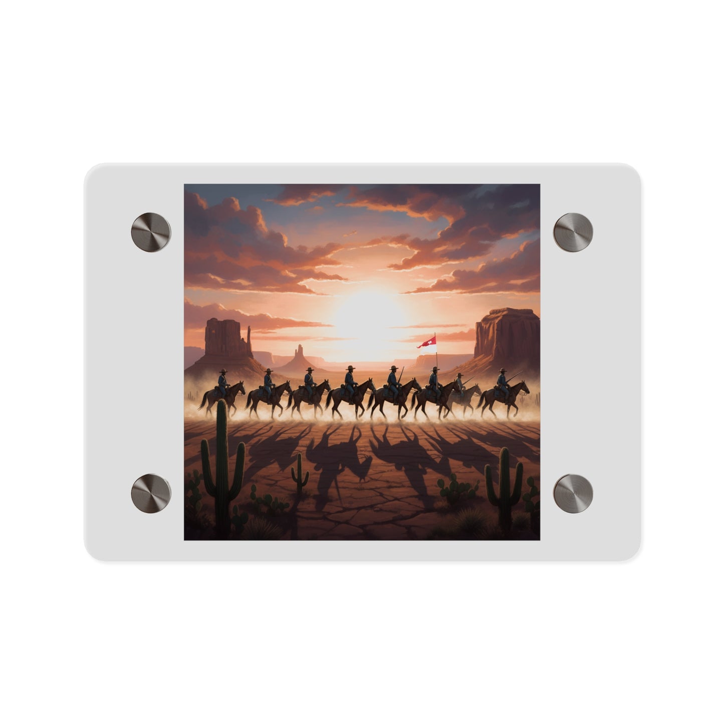 Acrylic Wall Art Panel - 10th Cavalry on Patrol in the sunset w 10th Cav Guidon