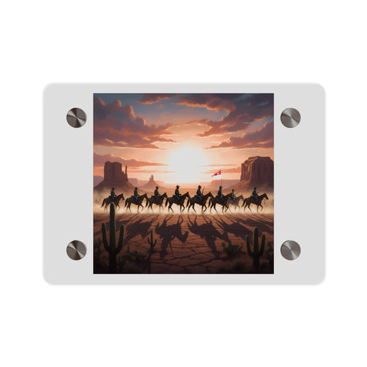 Acrylic Wall Art Panel - 10th Cavalry on Patrol in the sunset w 10th Cav Guidon