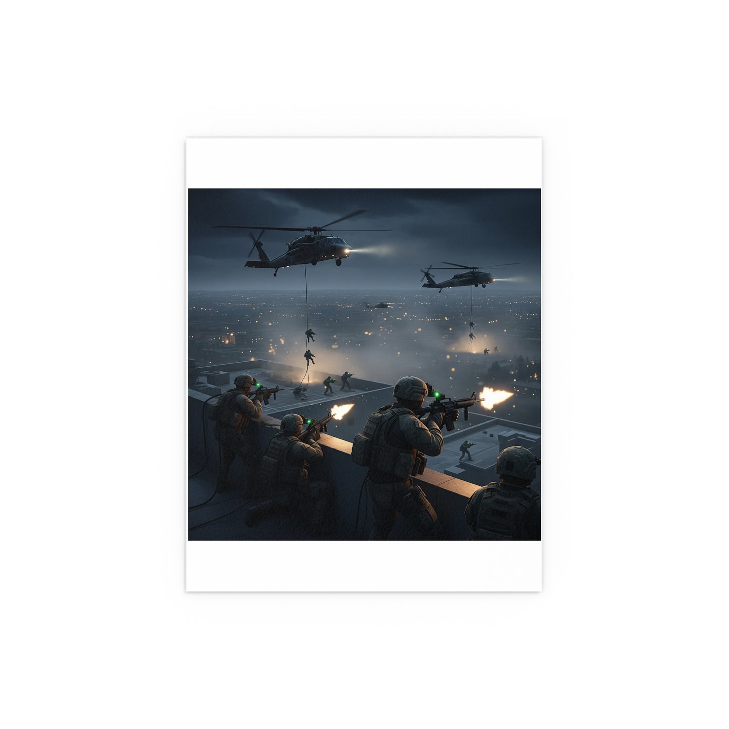 Indoor and Outdoor Silk Posters - Night Air Assault by Army Rangers