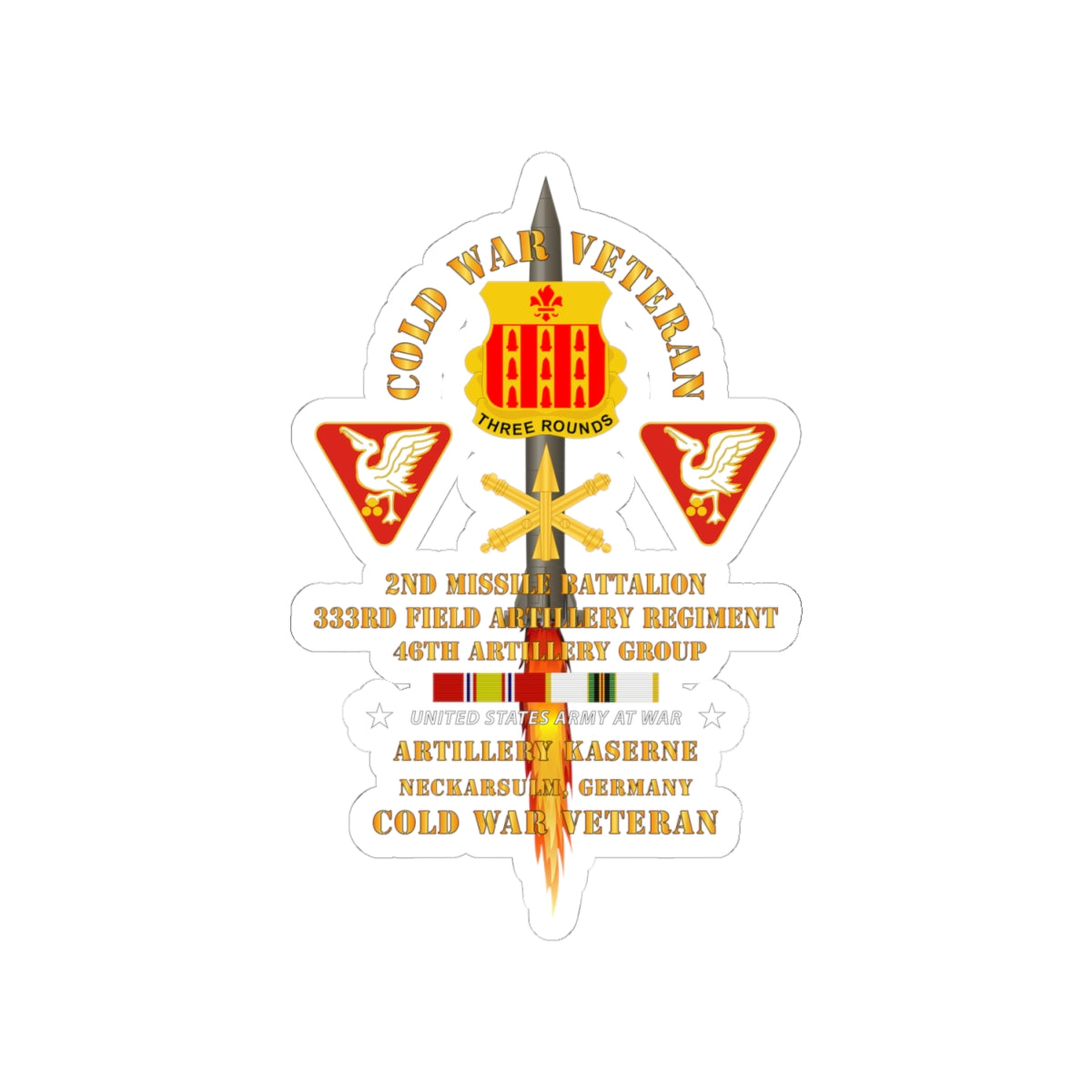 Kiss-Cut Stickers - Army - Cold War Vet - 2nd Missile Bn, 333rd Artillery 46th Artillery Group - Germany - Firing Missile  w COLD SVC