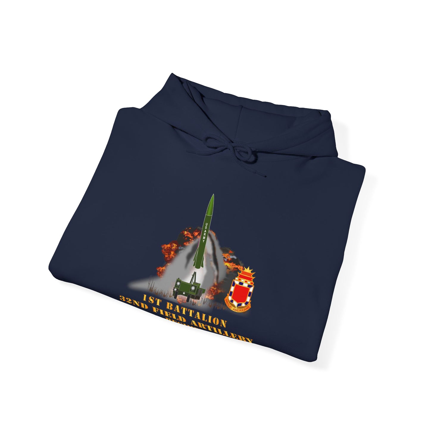 Unisex Heavy Blend™ Hooded Sweatshirt - Army -  1st Bn, 32nd FAR, Proud Americans - MGM 52 - Lance  - Short X 300