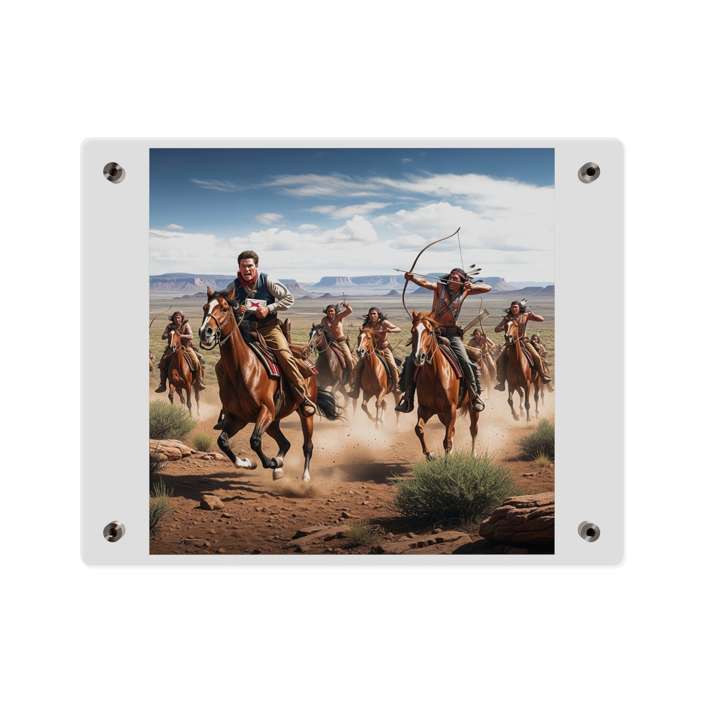 Acrylic Wall Art Panel - Apache Indians attacking a Pony Express Rider