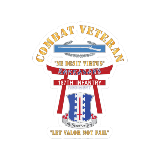 Kiss-Cut Stickers - Army - Combat Veteran - 187th Infantry Regiment - Torii, Rakkasans, Let Valor Not Fail, English, Latin w CIB X 300