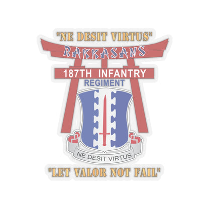 Kiss-Cut Stickers - Army - 187th Infantry Regiment - Torii, Rakkasans, Let Valor Not Fail, English, Latin