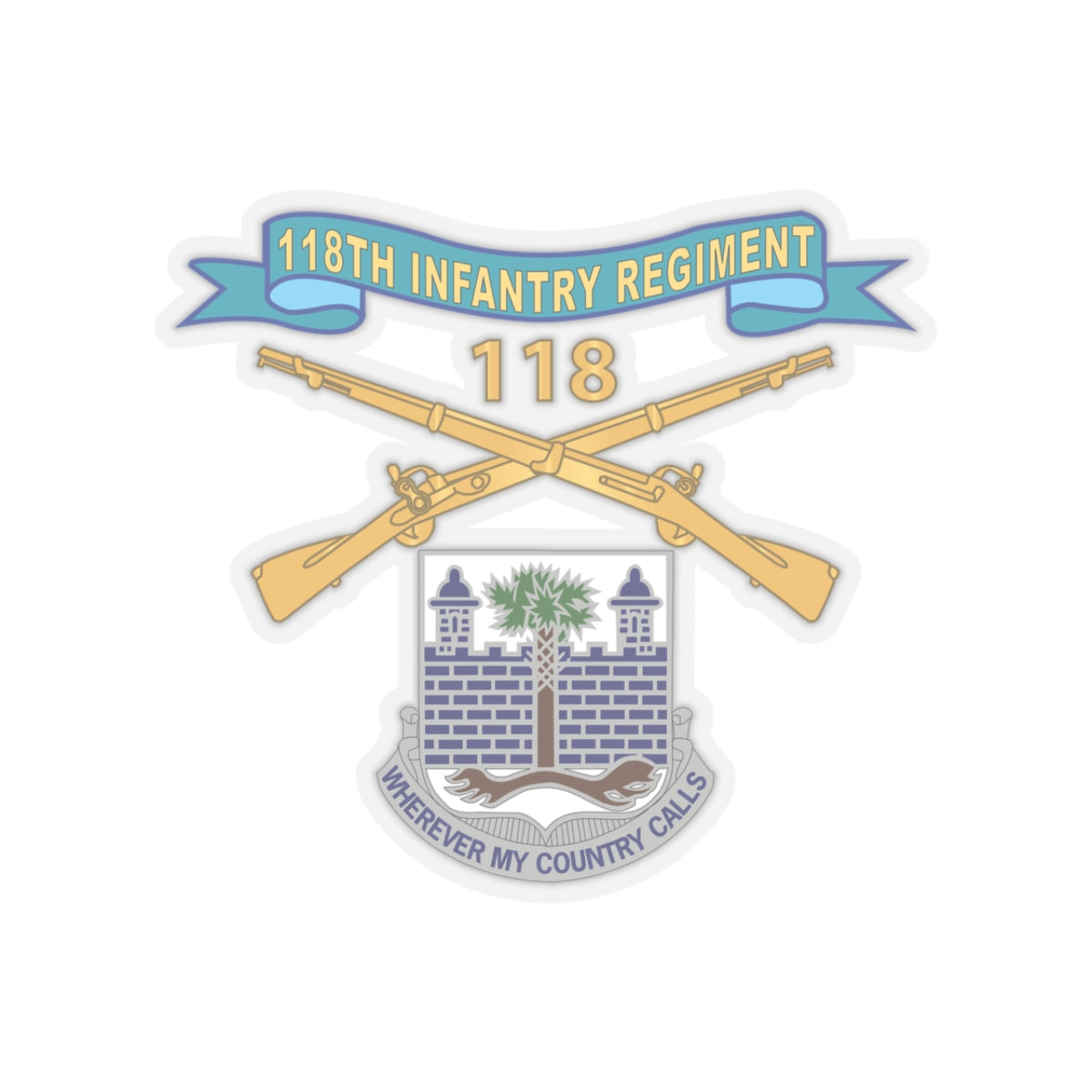 Kiss-Cut Stickers - Army - Army - Army - 118th Infantry Regiment w Ribbon - Br - DUI X 300
