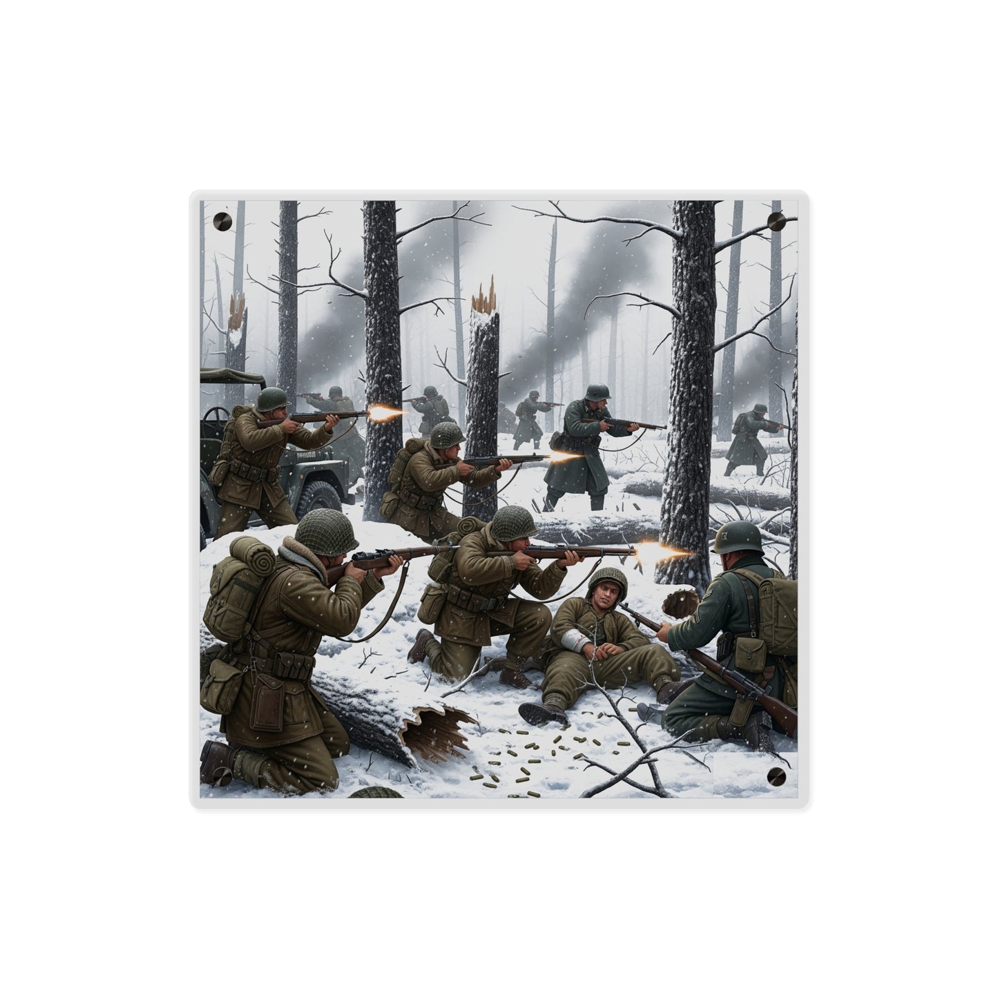 Acrylic Wall Art Panel - 101st Airborne Division fighting the German Army at the Battle of Bastogne