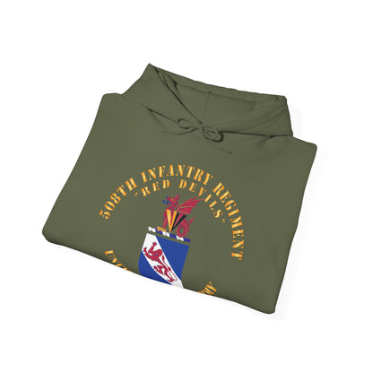 Unisex Heavy Blend™ Hooded Sweatshirt - Army - COA - Infantry - 508 Infantry Regiment w Txt - Red Devils X 300