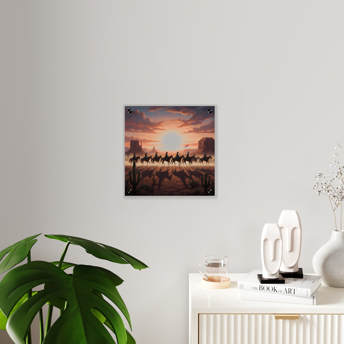 Acrylic Wall Art Panel - 10th Cavalry on Patrol in the sunset w 10th Cav Guidon
